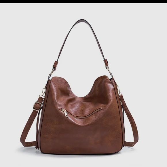 Handbags - Elegant Brown Faux Leather Shoulder Bag